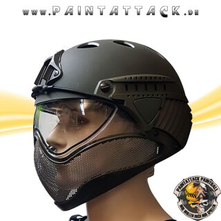 Taktischer Helm mit Thermalglas und Mesh Gitterschutz für Paintball und Airsoft schwarz