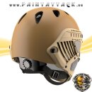 Taktischer Helm mit Thermalglas und Mesh Gitterschutz für Paintball und Airsoft tan