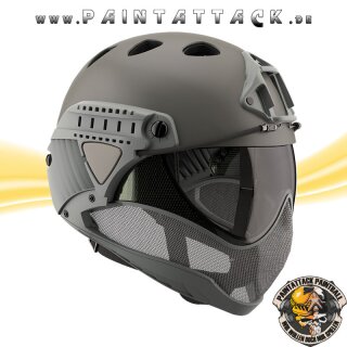 Taktischer Helm mit Thermalglas und Mesh Gitterschutz für Paintball und Airsoft oliv