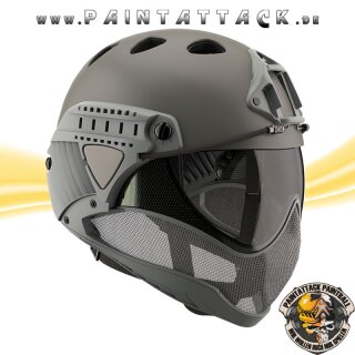 Taktischer Helm mit Thermalglas und Mesh Gitterschutz für Paintball und Airsoft grau