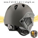 Taktischer Helm mit Thermalglas und Mesh Gitterschutz für Paintball und Airsoft grau